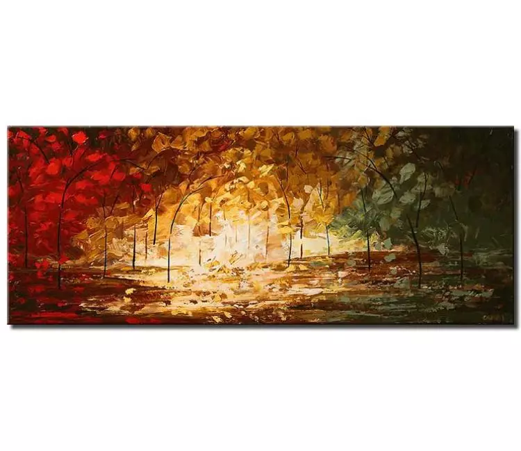 landscape paintings - textured abstract landscape painting on canvas autumn blooming trees modern forest art