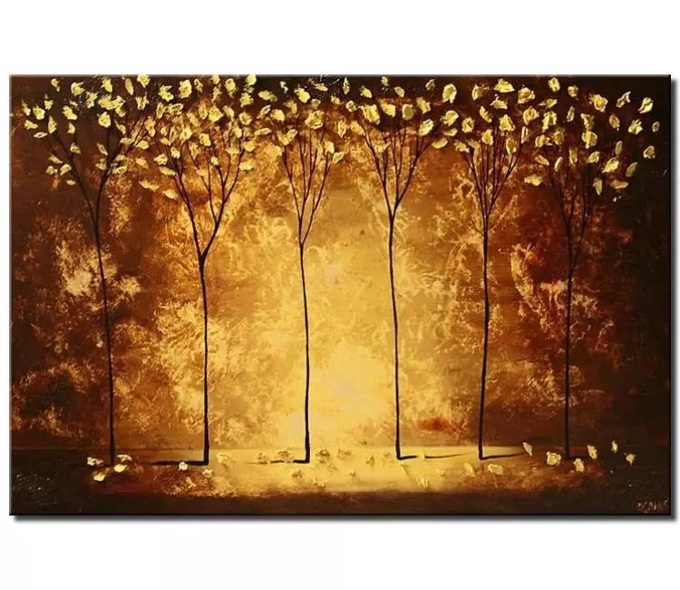 landscape paintings - modern brown gold trees painting on canvas minimalist earth tone colors textured art