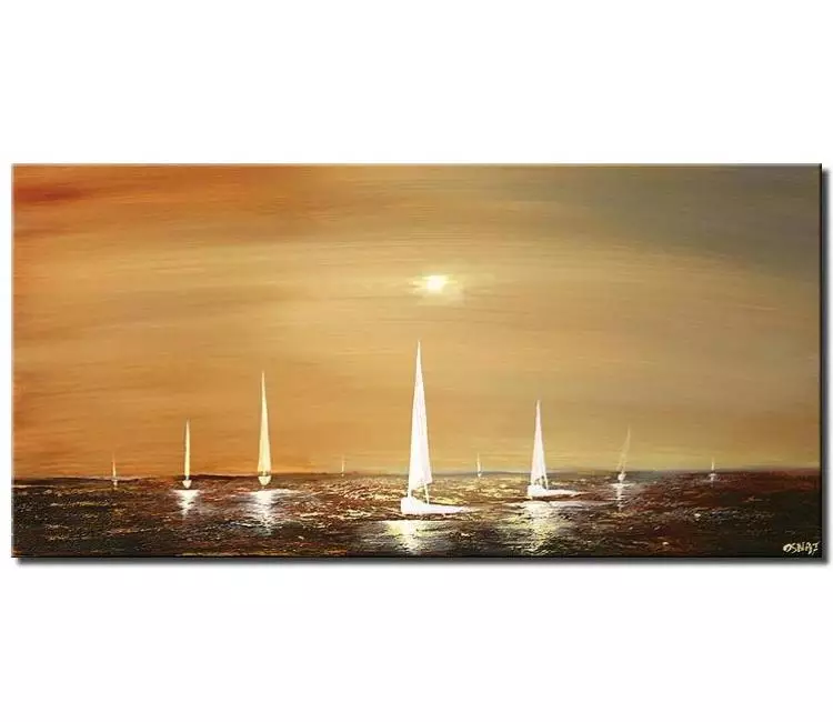sailboats painting - neutral colors abstract sailboats painting on canvas calm ocean textured boat painting living room modern wall art