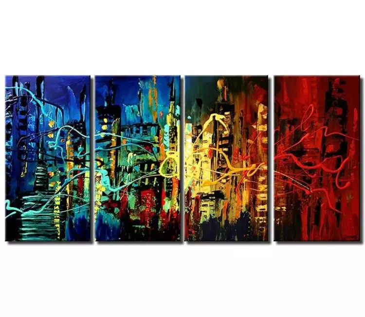 cityscape painting - big abstract wall art for living room colorful abstract cityscape painting large canvas art