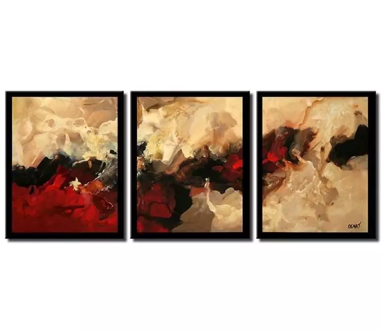 abstract painting - red beige modern abstract painting on canvas original modern neutral  living room wall art