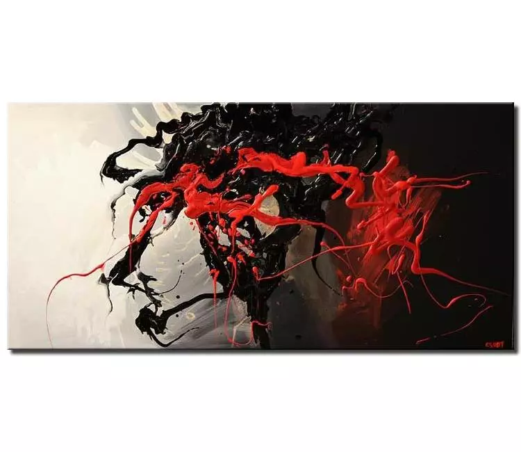 abstract painting - black white red modern abstract painting on canvas minimalist textured modern living room wall art