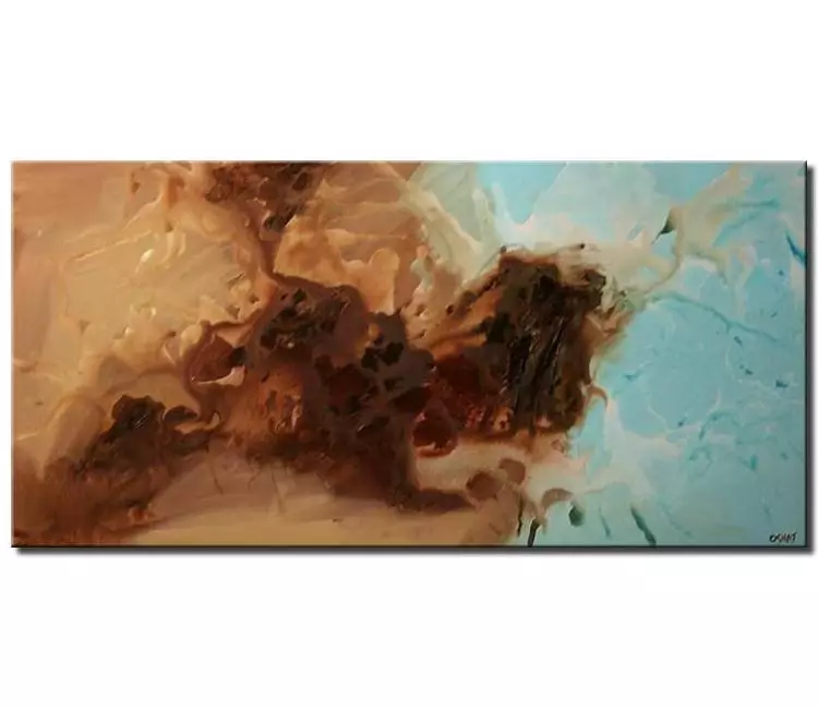 fluid painting - brown light blue abstract painting on canvas minimalist modern art for living room