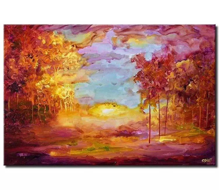 forest painting - abstract landscape painting on canvas modern colorful nature forest trees painting
