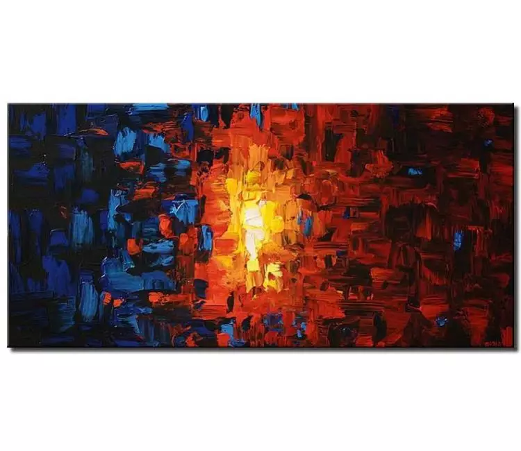 geometric painting - original red blue abstract painting on canvas modern  textured palette knife living room wall art