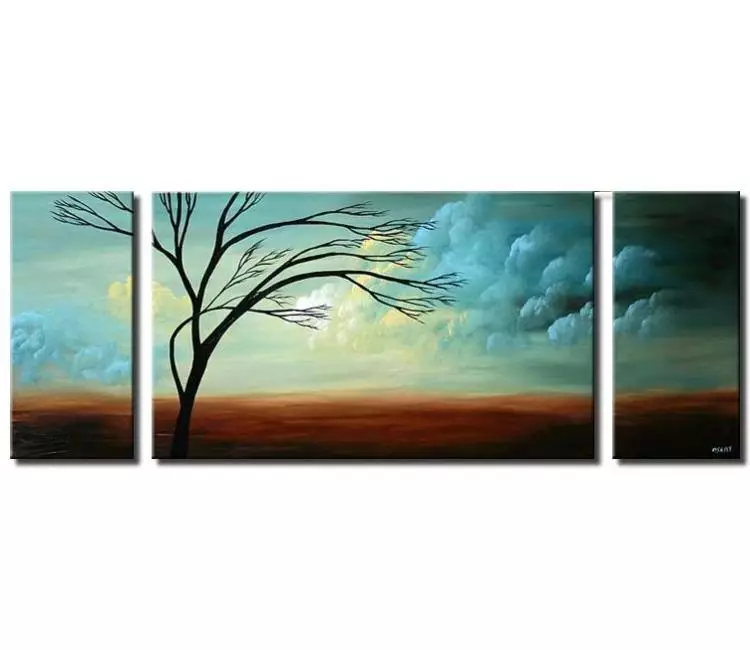 landscape paintings - big light blue abstract landscape painting on canvas large tree painting on multi panel canvas