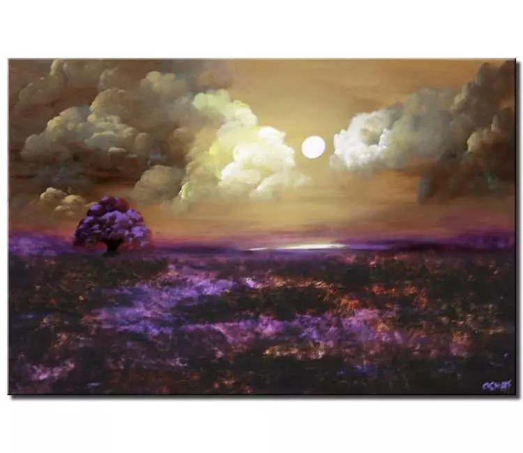 landscape paintings - abstract landscape painting on canvas modern purple nature art