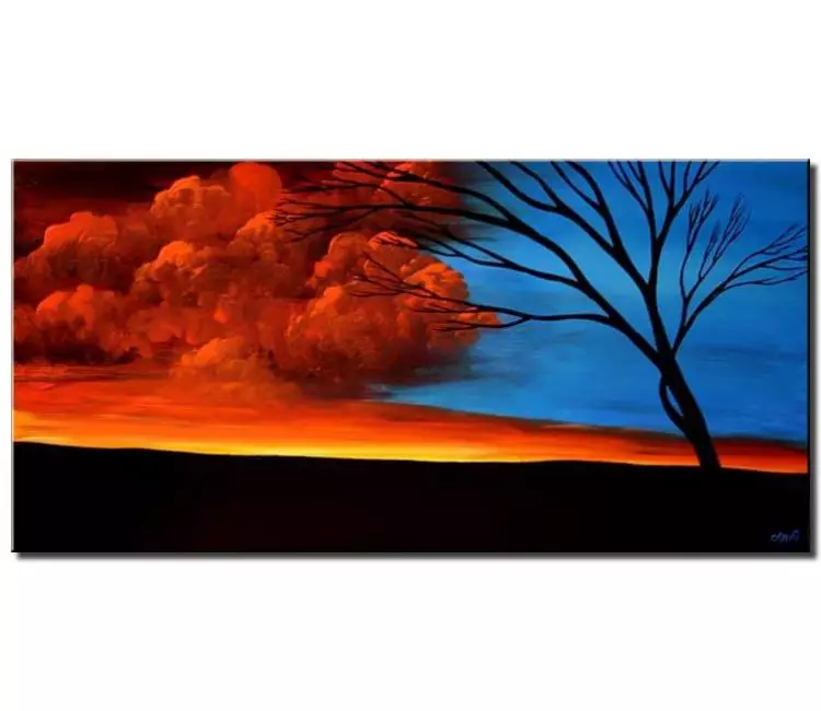 landscape paintings - original abstract landscape tree painting on canvas stormy sky painting original red blue painting