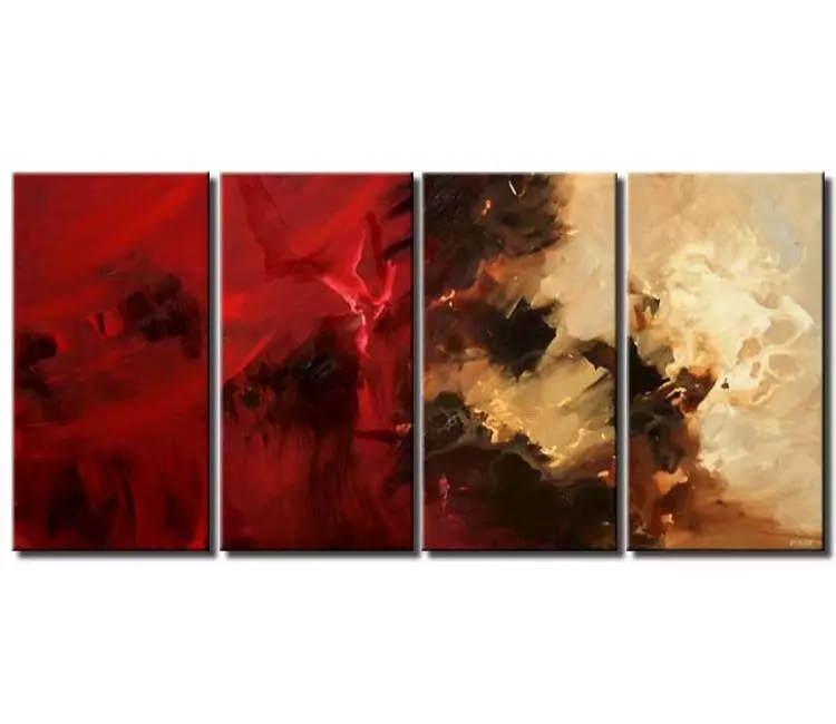 abstract painting - big red beige colors abstract painting on large canvas original modern living room wall art