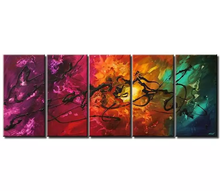 abstract painting - colorful multi panel abstract painting on canvas original large textured modern living room wall art