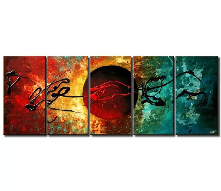 abstract painting - big turquoise red abstract cityscape painting on canvas multi panel art textured modern art
