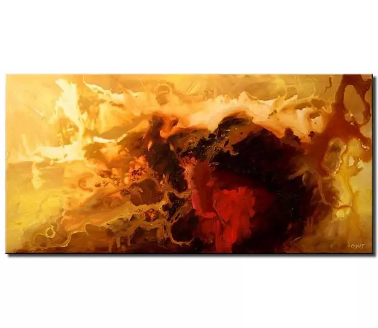 fluid painting - red yellow abstract painting  on canvas original large minimalist modern art