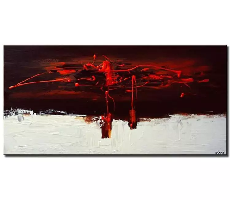 abstract painting - red white abstract painting on canvas original minimalist art