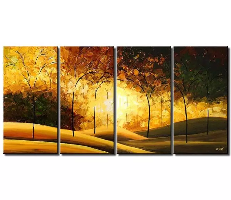 landscape paintings - big abstract landscape art for living room original yellow forest trees painting on large canvas modern neutral colors palette knife