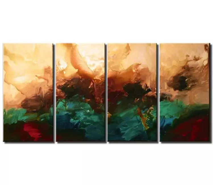 abstract painting - big multi panel abstract painting on canvas large wall art modern turquoise beige art for living room