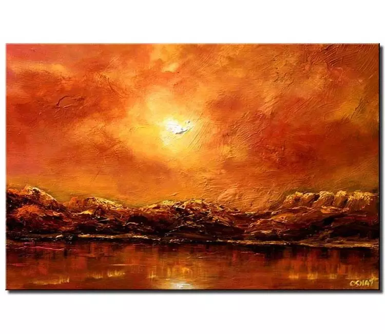 landscape paintings - abstract sunrise painting on canvas modern orange landscape painting contemporary art