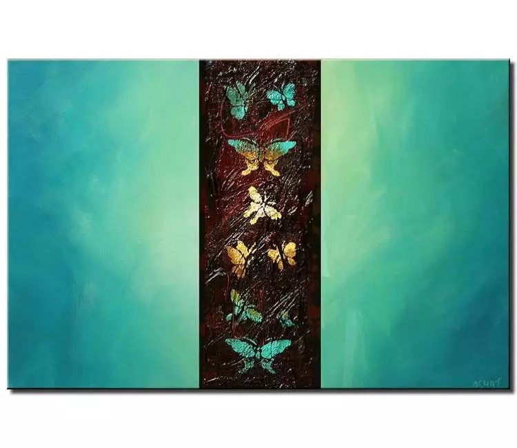 abstract painting - abstract butterflies painting on canvas minimalist original turquoise art