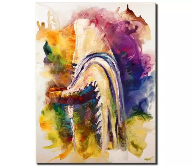 religious painting - Colorful Jewish art on canvas modern Judaica art