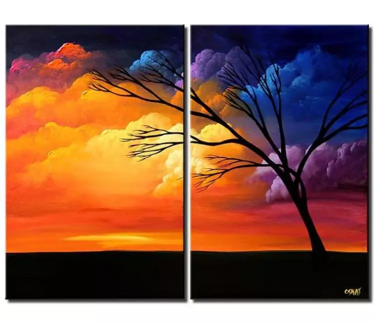 landscape paintings - colorful abstract landscape painting on canvas modern tree painting living room wall art