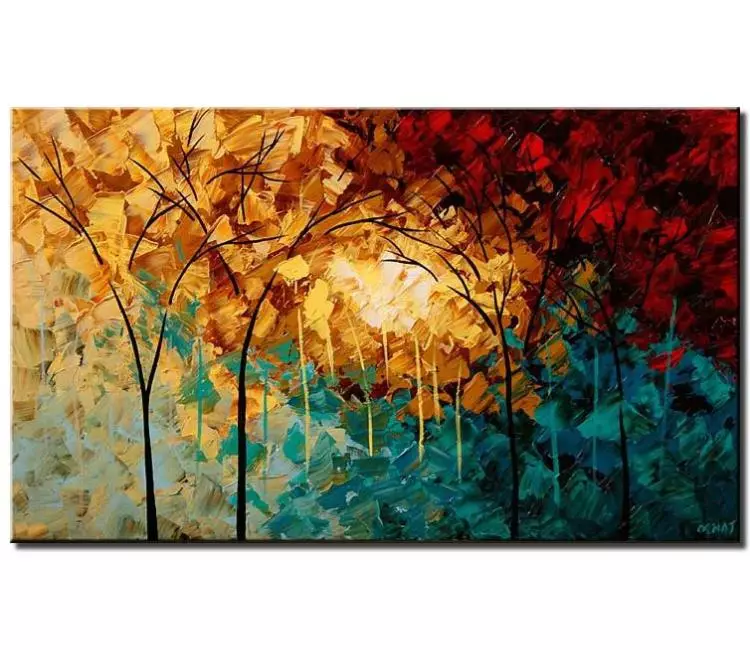 landscape paintings - palette knife blooming trees painting