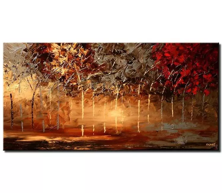landscape paintings - modern palette knife landscape forest painting on canvas earth tone colors original textured trees painting