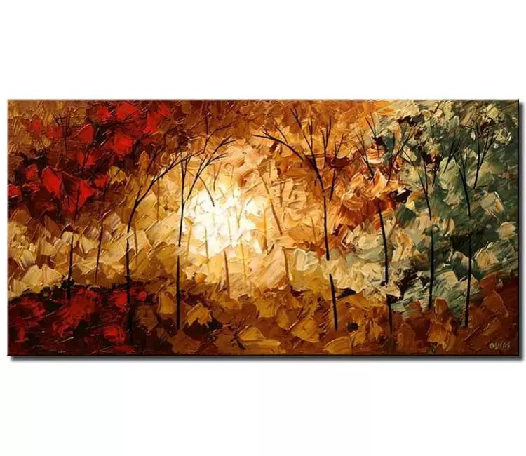 landscape paintings - Autumn landscape forest art on canvas textured trees painting in fall modern palette knife art for living room