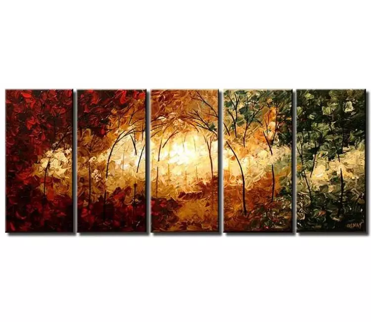 landscape paintings - big abstract landscape forest painting on canvas original modern palette knife autumn trees painting textured art