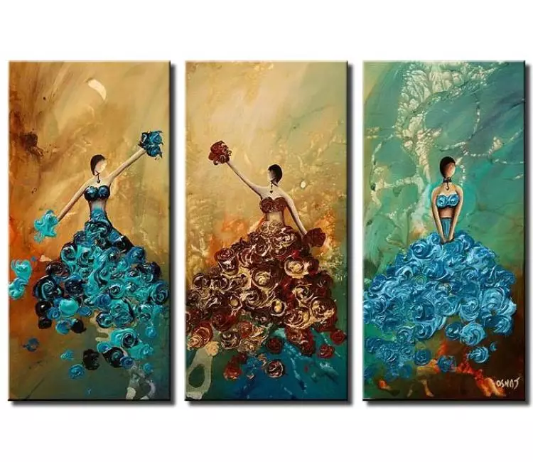 figure painting - abstract woman painting on canvas original blue brown modern dancing painting textured art