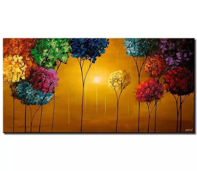 landscape paintings - colorful blooming trees painting on canvas original abstract landscape painting modern living room wall art