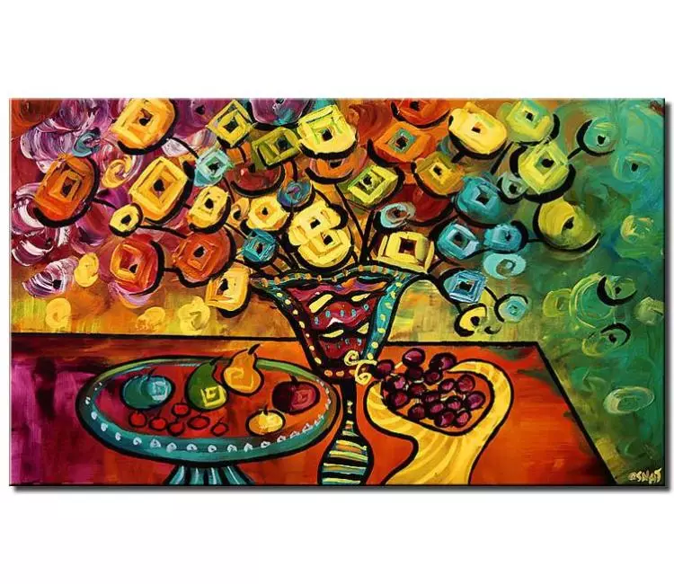floral painting - expressionist colorful abstract floral painting on canvas original modern kitchen art