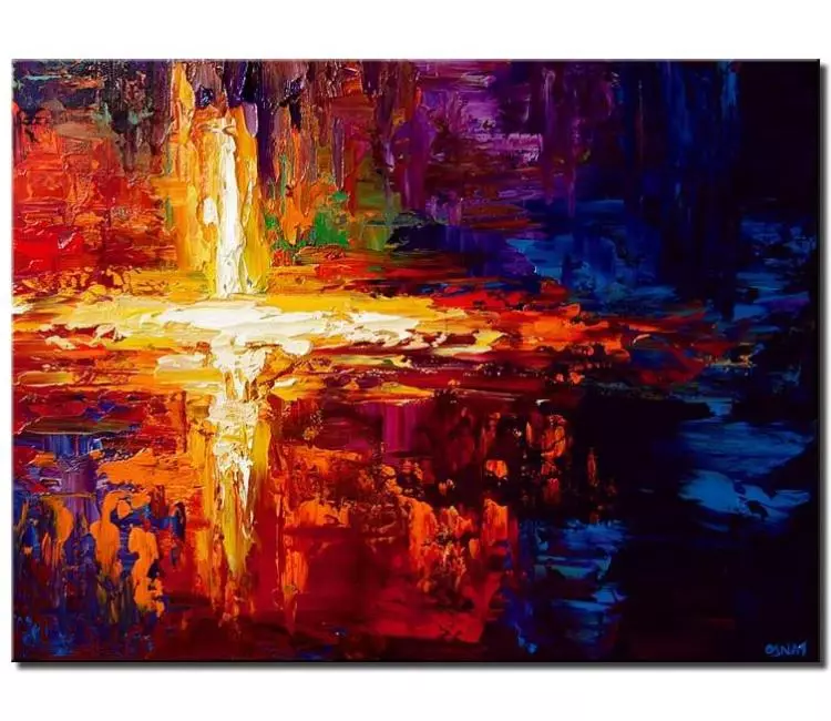 abstract painting - colorful cross painting on canvas heavy texture modern palette knife art Christian painting
