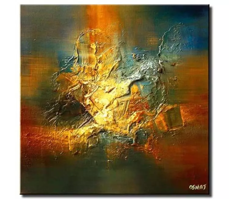 abstract painting - textured green blue orange abstract painting large canvas art original square acrylic oil contemporary art modern living room office wall art
