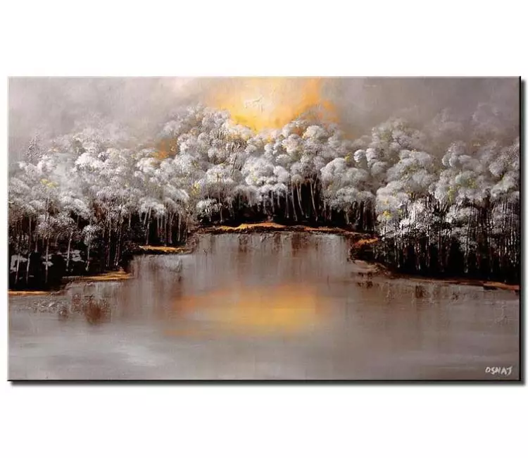 forest painting - minimalist abstract landscape painting winter original grey canvas art modern forest trees painting for living room