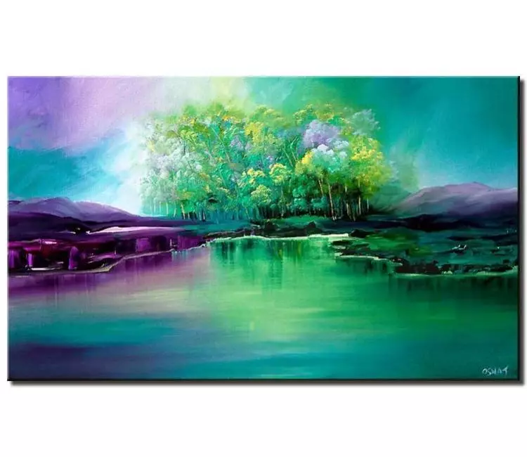 forest painting - turquoise purple abstract landscape art on canvas original forest trees painting modern living room wall art