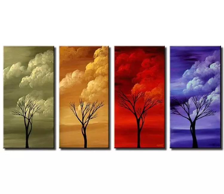 landscape paintings - four seasons tree painting large canvas art textured modern abstract landscape painting contemporary art