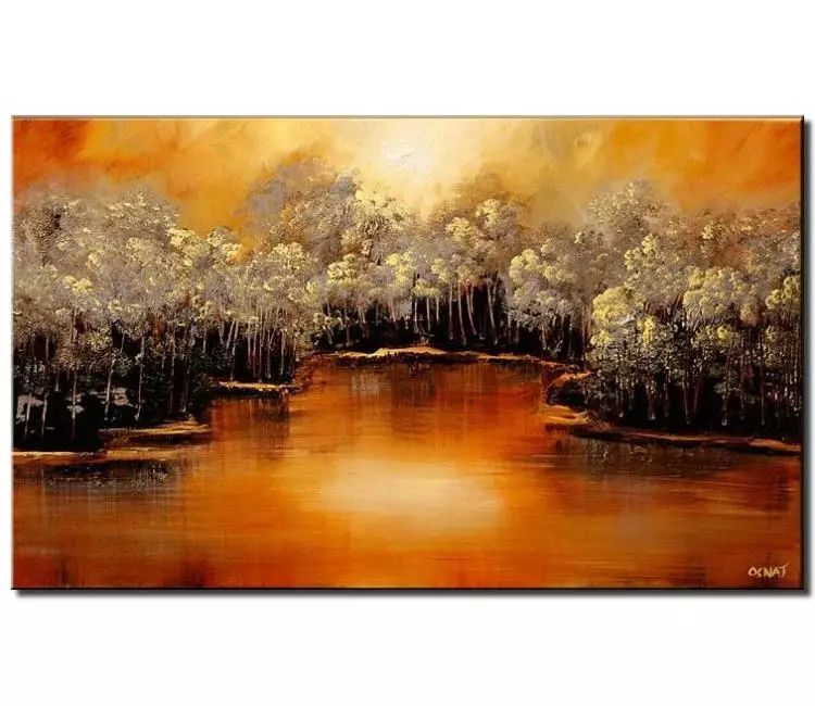 forest painting - modern abstract landscape art on canvas original forest by the river painting textured modern art