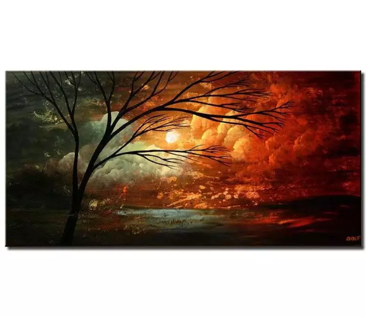 landscape paintings - abstract landscape art on canvas large tree painting original red green nature art for bedroom living room