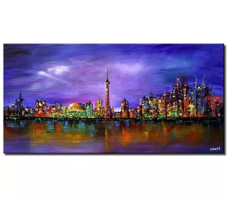 cityscape painting - colorful city art of Toronto on canvas modern original abstract city painting colorful textured art