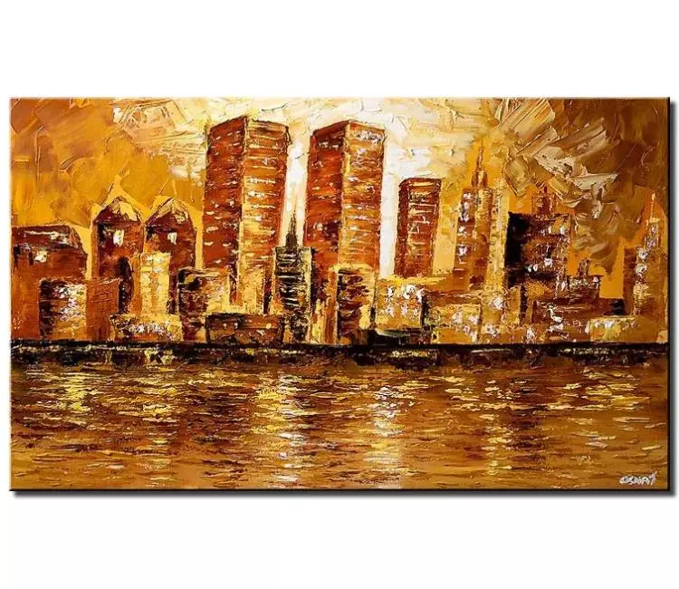 cityscape painting - NY skyline twin towers painting on canvas original abstract city art neutral minimalist cityscape painting