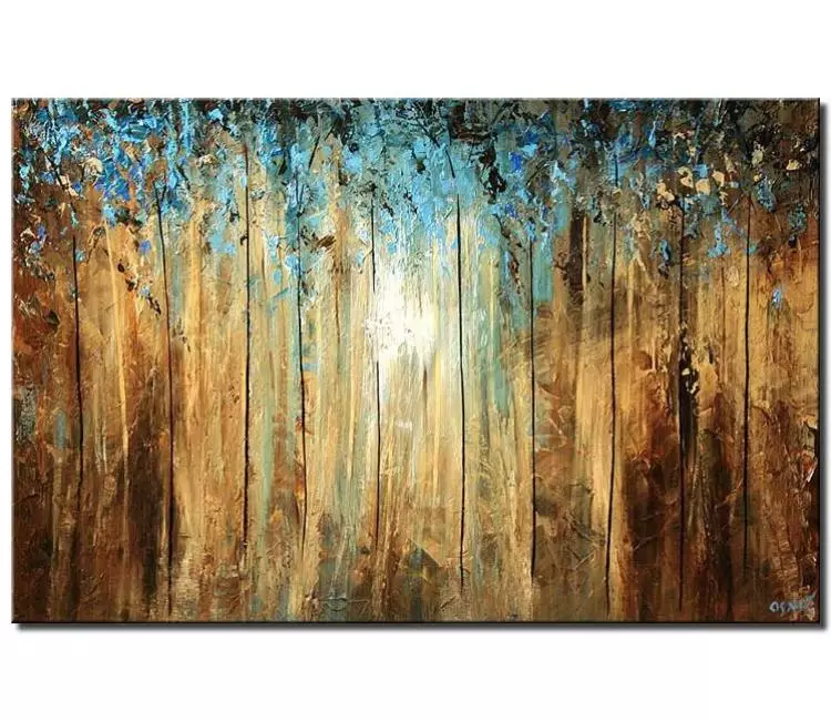 forest painting - abstract trees painting on canvas original textured teal beige forest painting minimalist neutral modern art