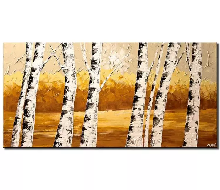 landscape paintings - neutral abstract birch trees painting on canvas original textured 3d art modern acrylic oil palette knife