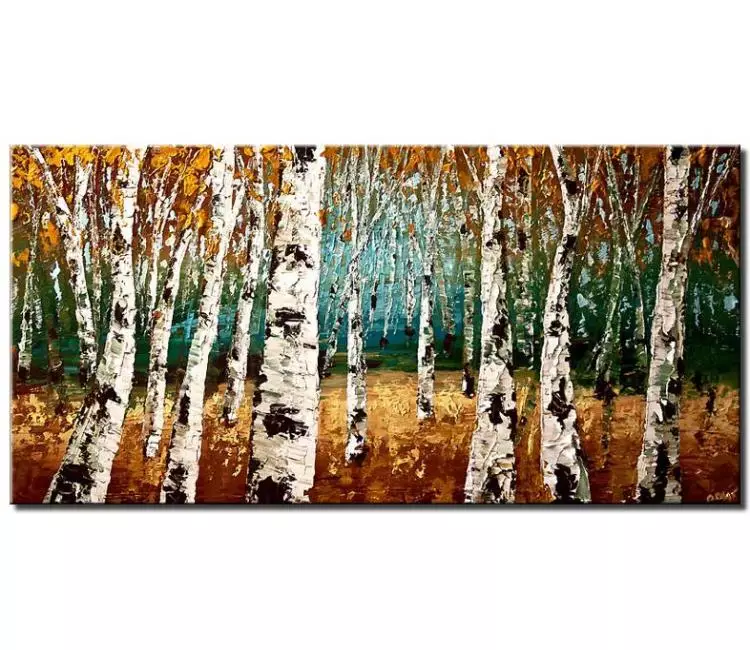landscape paintings - textured forest birch trees painting on canvas original abstract landscape art modern palette knife oil acrylic painting