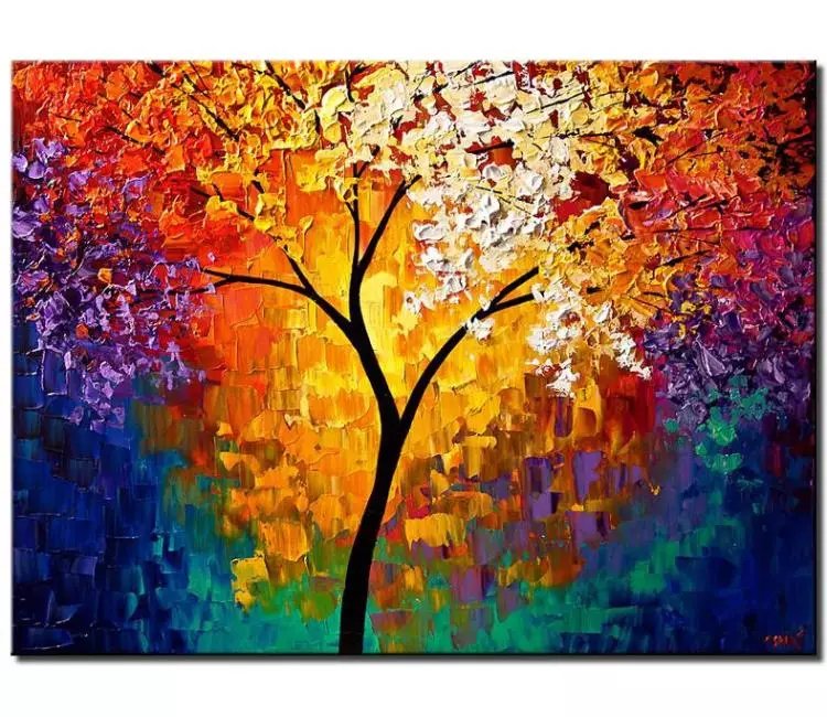 forest painting - colorful tree of life painting on canvas original textured modern palette knife acrylic oil abstract painting for living room