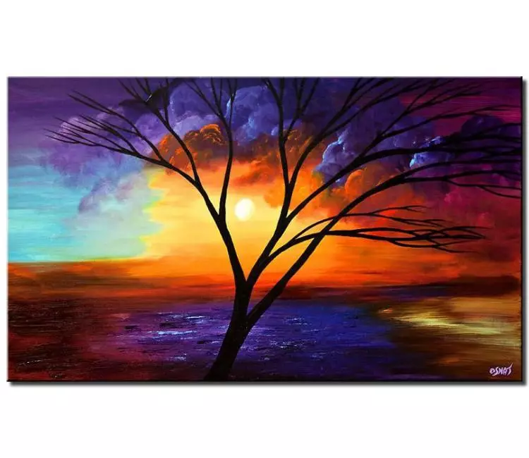 landscape paintings - colorful abstract landscape painting on canvas modern original tree art acrylic oil painting