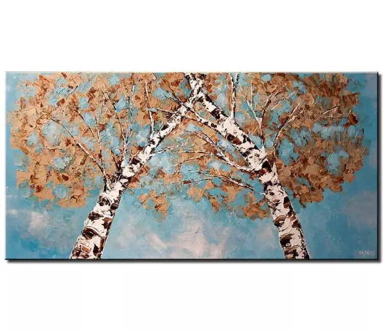 landscape paintings - abstract birch trees painting on canvas textured acrylic oil painting original modern palette knife painting