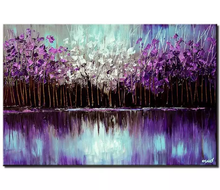 forest painting - abstract landscape art on canvas original modern purple blue grey forest trees painting for living room dining room