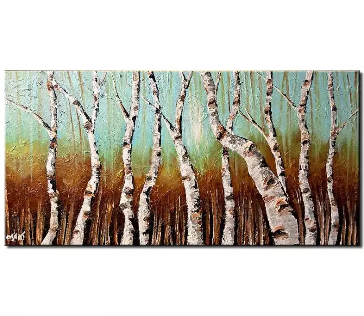 landscape paintings - abstract white birch tree painting on canvas original textured abstract forest painting modern palette knife art