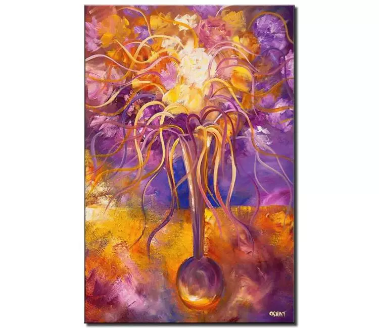floral painting - vertical abstract floral painting on canvas original purple orange painting modern living room wall art