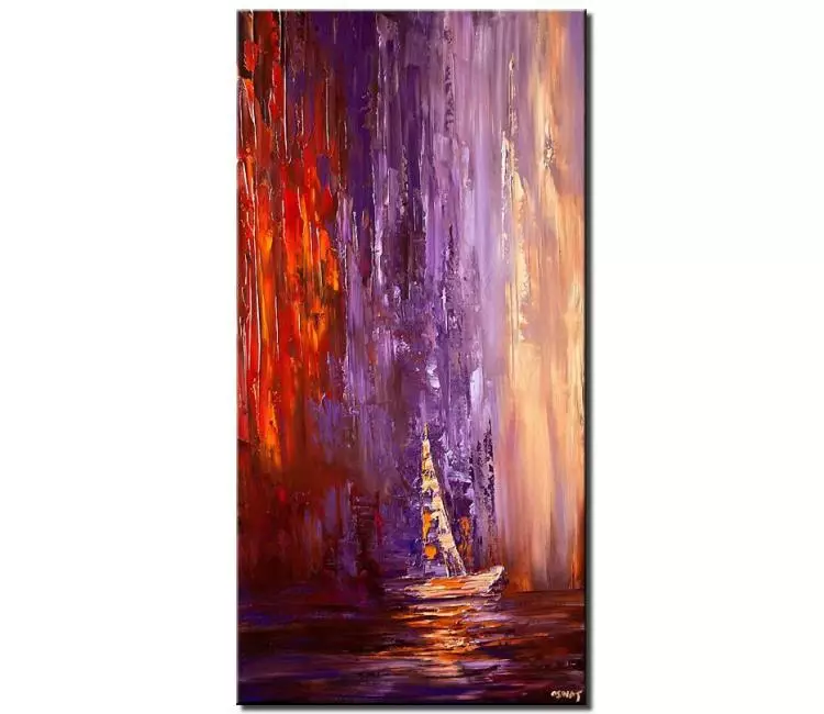 sailboats painting - purple abstract boat painting on canvas textured modern art acrylic sailboats painting
