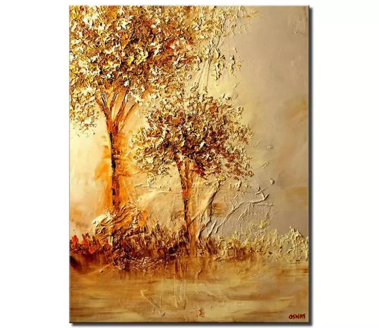 forest painting - neutral abstract trees painting on canvas original textured modern living room wall art